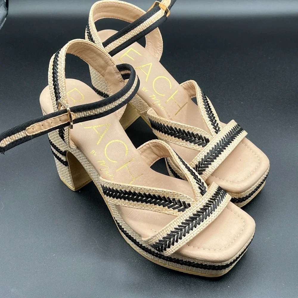 BEACH by Matisse Adelaide Platform Heels Womens 7M Beige Ankle Strap Sandals